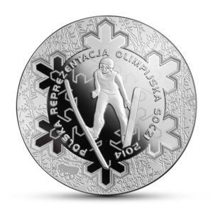 Srebrna moneta okolicznościowa; rewers – Polska Reprezentacja Olimpijska Soczi 2014