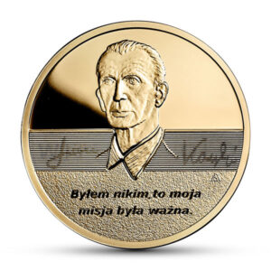 Złota moneta kolekcjonerska; rewers – 100. rocznica urodzin Jana Karskiego