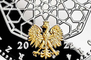 Srebrna moneta okolicznościowa; detal – 600 lat stosunków dyplomatycznych polsko-tureckich