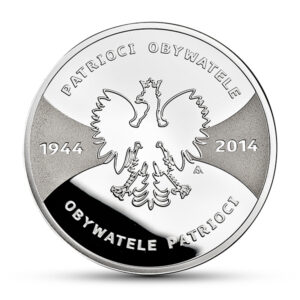 Srebrna moneta okolicznościowa; rewers – Patrioci 1944 Obywatele 2014