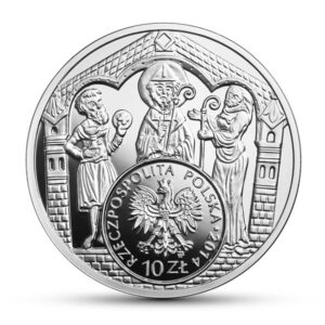 Srebrna moneta okolicznościowa; awers – Historia Monety Polskiej – brakteat Mieszka III