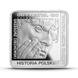 Srebrna moneta okolicznościowa; rewers – Historia Polskiej Muzyki Rozrywkowej – Grzegorz Ciechowski