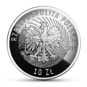 Srebrna moneta okolicznościowa; awers – 100-lecie Politechniki Warszawskiej