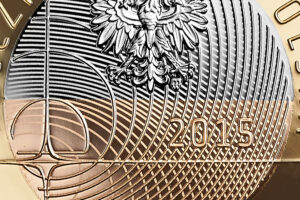 Detal złotej monety – 100-lecie Politechniki Warszawskiej