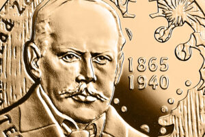 Detal złotej monety – 150. rocznica urodzin Kazimierza Przerwy-Tetmajera