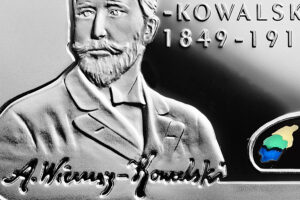 Detal srebrnej monety okolicznościowej – Polscy Malarze XIX/XX w. – Alfred Wierusz-Kowalski