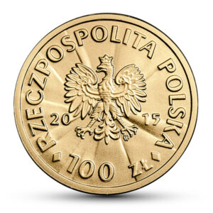 Złota moneta kolekcjonerska; awers – Stulecie odzyskania przez Polskę niepodległości – Józef Piłsudski