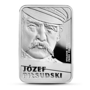 Srebrna moneta okolicznościowa; rewers – Stulecie odzyskania przez Polskę niepodległości – Józef Piłsudski