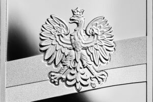 Detal srebrnej monety okolicznościowej – Stulecie odzyskania przez Polskę niepodległości – Józef Piłsudski
