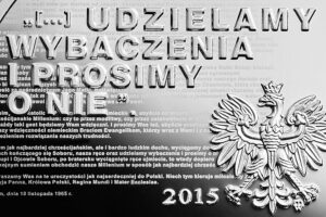Detal srebrnej monety okolicznościowej – 50. rocznica wystosowania orędzia biskupów polskich do niemieckich