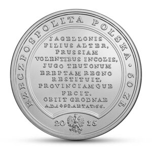 Detal srebrnej monety okolicznościowej –