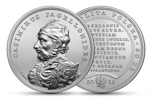 Moneta srebrna Skarby Stanisława Augusta; awers, rewers –Skarby Stanisława Augusta – Kazimierz Jagiellończyk