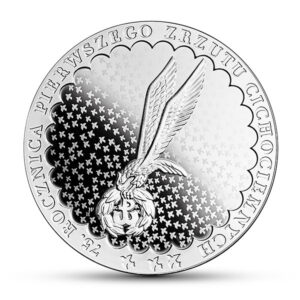 Srebrna moneta okolicznościowa; rewers – 75. rocznica pierwszego zrzutu Cichociemnych