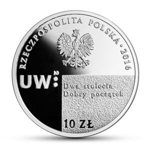 Srebrna moneta okolicznościowa; awers – 200. rocznica utworzenia Uniwersytetu Warszawskiego