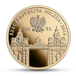 Złota moneta kolekcjonerska; awers – 200. rocznica utworzenia Uniwersytetu Warszawskiego