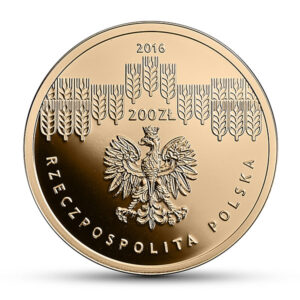 Złota moneta kolekcjonerska; awers – 200-lecie Szkoły Głównej Gospodarstwa Wiejskiego w Warszawie