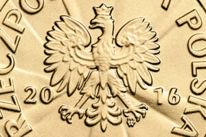 Detal złotej monety – Stulecie odzyskania przez Polskę niepodległości – Józef Haller