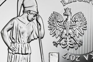 Detal srebrnej monety okolicznościowej – Polskie Termopile – Zadwórze