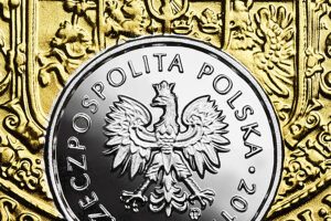 Detal srebrnej monety – Historia monety polskiej – 100 dukatów Zygmunta III