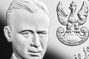 Detal srebrnej monety okolicznościowej – Wyklęci przez komunistów żołnierze niezłomni – Witold Pilecki ps. „Witold”