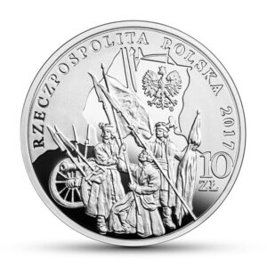 Srebrna moneta okolicznościowa; awers – 200. rocznica śmierci Tadeusza Kościuszki