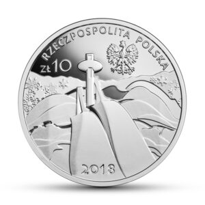 Srebrna moneta okolicznościowa; awers – Polska Reprezentacja Olimpijska PyeongChang
