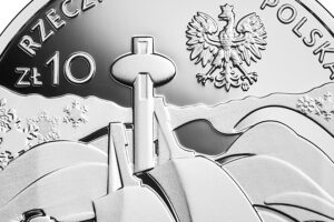 Detal srebrnej monety okolicznościowej – Polska Reprezentacja Olimpijska PyeongChang