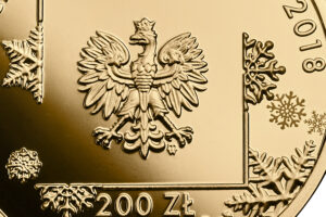 Detal złotej monety – Polska Reprezentacja Olimpijska PyeongChang