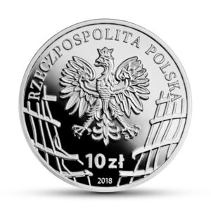 Srebrna moneta okolicznościowa; awers – Wyklęci przez komunistów żołnierze niezłomni - August Emil Fieldorf „Nil”
