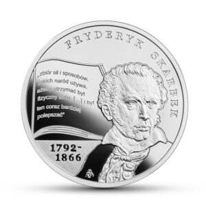 Srebrna moneta okolicznościowa; rewers – Wielcy polscy ekonomiści - Fryderyk Skarbek