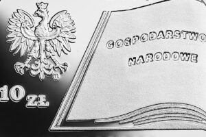 Detal srebrnej monety okolicznościowej – Wielcy polscy ekonomiści - Fryderyk Skarbek