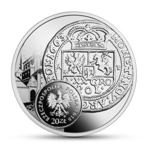 Srebrna moneta okolicznościowa; awers – Historia Monety Polskiej – boratynka, tymf Jana Kazimierza