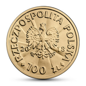 Złota moneta kolekcjonerska; awers – Stulecie odzyskania przez Polskę niepodległości – Ignacy Jan Paderewski
