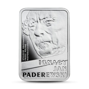 Srebrna moneta okolicznościowa; rewers – Stulecie odzyskania przez Polskę niepodległości – Ignacy Jan Paderewski