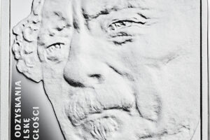 Detal srebrnej monety okolicznościowej – Stulecie odzyskania przez Polskę niepodległości – Ignacy Jan Paderewski