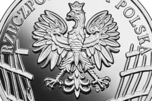 Detal srebrnej monety okolicznościowej – Wyklęci przez komunistów żołnierze niezłomni - Stanisław Kasznica „Wąsowski”