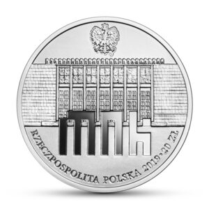 Srebrna moneta okolicznościowa; awers – 140-lecie Muzeum Narodowego w Krakowie