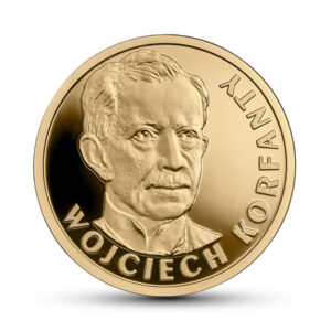 Złota moneta kolekcjonerska; rewers – Stulecie odzyskania przez Polskę niepodległości – Wojciech Korfanty