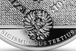 Detal srebrnej monety okolicznościowej – Hołd pruski Hołd ruski