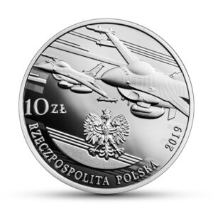 Srebrna moneta okolicznościowa; awers – 100-lecie polskiego lotnictwa wojskowego