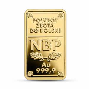 Złota moneta kolekcjonerska; rewers – Powrót złota do Polski