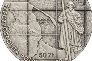 Detal srebrnej monety okolicznościowej – 100-lecie zaślubin Polski z Bałtykiem