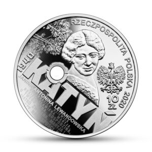 Srebrna moneta okolicznościowa; awers – Katyń – Palmiry 1940