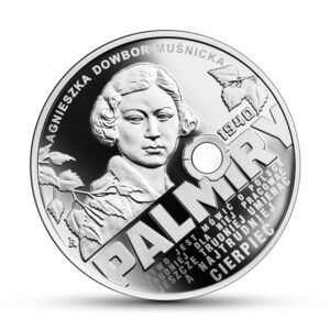 Srebrna moneta okolicznościowa; rewers – Katyń – Palmiry 1940