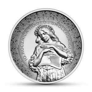 Srebrna moneta okolicznościowa; rewers – 10. rocznica tragedii smoleńskiej