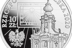 Detal srebrnej monety okolicznościowej – 100. rocznica urodzin Świętego Jana Pawła II