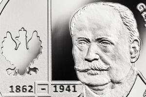 Detal srebrnej monety okolicznościowej – Wielcy polscy ekonomiści – Stanisław Głąbiński