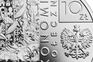 Detal srebrnej monety okolicznościowej – Wielcy polscy ekonomiści – Stanisław Grabski