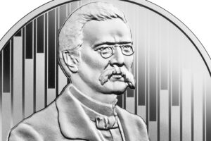 Detal srebrnej monety okolicznościowej – Wielcy polscy ekonomiści – Stanisław Grabski