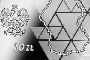 Detal srebrnej monety okolicznościowej – 100. rocznica III Powstania Śląskiego